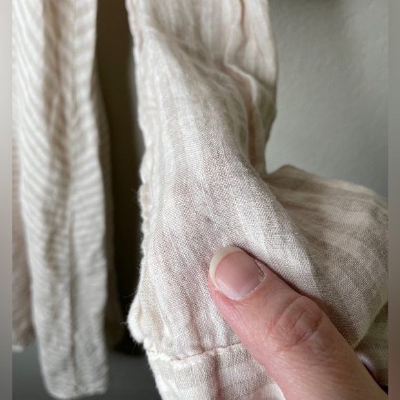 CP Shades Striped 100% Linen Asymmetrical Hem Dress Size Medium White Tan - Picture 8 of 10